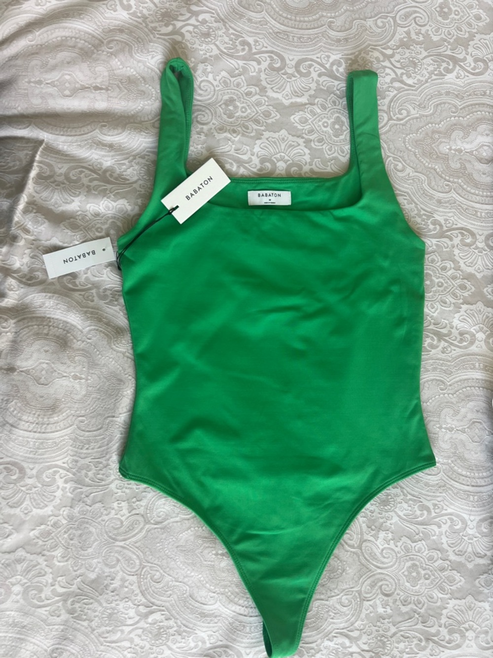 Babaton Emerald Green Square-Neck Bodysuit